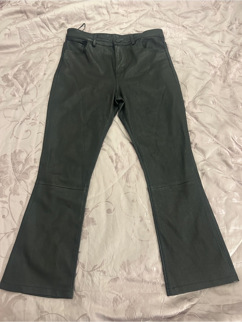 Women black lampskin leather Jeans